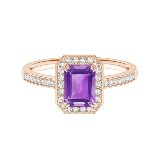 925 Sterling Silber Achteck Form Amethyst Edelstein Solitaire Halo Akzente Ringe Frauen Schmuck (Roségold plattiertes Silber, 9.5) von Shine Jewel