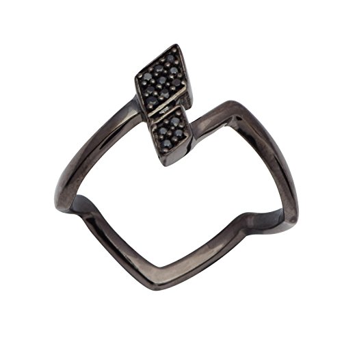 925er Sterlingsilber-Zickzack-Ring mit schwarzem Spinell und Edelsteinen (O) von Shine Jewel