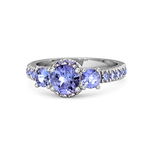 Drei Stein 0,92 Cts Tansanit lebendig Blauer 925er Sterling Silber Akzent Ring (64 (20.4)) von Shine Jewel