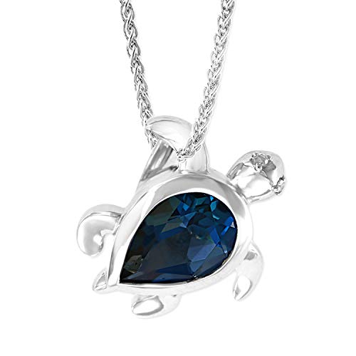 Halskette mit Anhänger, oval, 3,00 Karat, blauer Topas, 925er Sterlingsilber, Schildkröten-Anhänger, Schmuck, Edelstein, London Blue Topaz von Shine Jewel