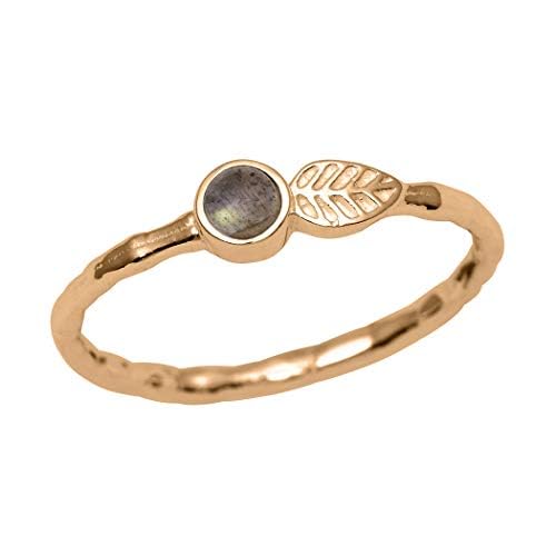 Natürlicher runder Labradorit Gold Überzogen 925 Sterling Silber Feder Design zierliche Ring (52 (16.6)) (64 (20.4)) von Shine Jewel