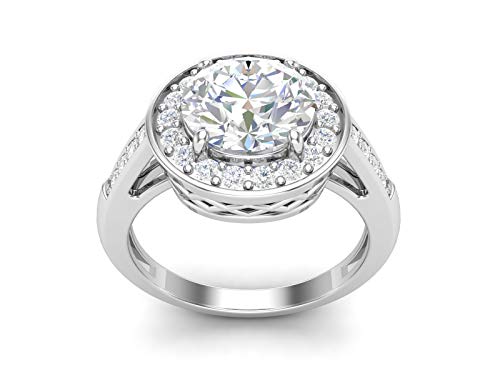 Runden Solitär Platin Überzug Natürlich Zirkon Heiligenschein Hochzeit Seite Stein Braut Ring (56 (17.8)) von Shine Jewel