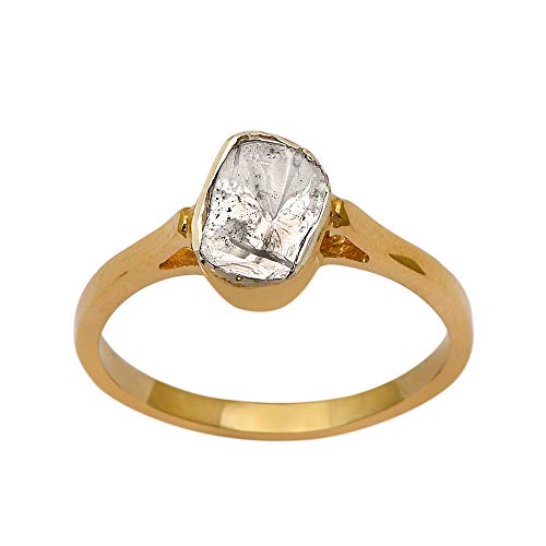 Shine Jewel 0,50 CTW Solitaire in großer Größe Diamant-Polki-Ring im Rosenschliff, handgefertigter Ring aus Sterlingsilber-Gold-Vermeil (64 (20.4)) von Shine Jewel