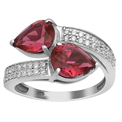 Shine Jewel Bypass Ring 4 Ctw Birnenschliff Rubin Edelstein 925 Sterlingsilber Ehering (54 (17.2)) von Shine Jewel
