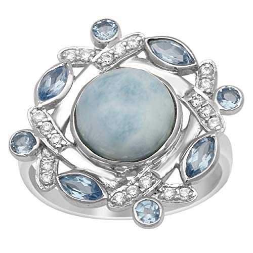 Shine Jewel Cocktail Ring! 925 Silber 7,80 Ctw Larimar Blue Topaz Edelstein Frauen Ring (58 (18.5)) von Shine Jewel