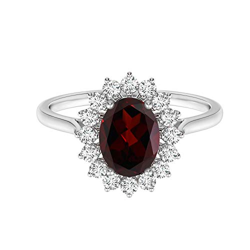 Shine Jewel Prinzessin Diana Inspiriert 925 Sterlingsilber Granat mit ovalem Schnitt Edelstein Halo Akzente Blumen Ring (54 (17.2)) von Shine Jewel