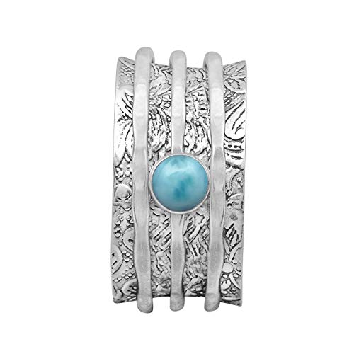 Spinner-Ring Larimar Edelstein-Meditationsring, Spinnring, Sorgenband, 925er Sterlingsilber, Metall, Larimar von Shine Jewel