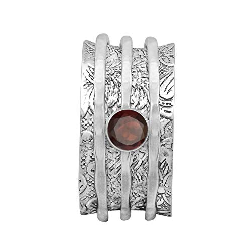 Spinner Ring !! Granat Edelstein Meditationsring, Angst Ring, Zappel Ring, Anti Stress Ring, Sorgenband 925 Sterling Silber Band (66 (21.0)) von Shine Jewel