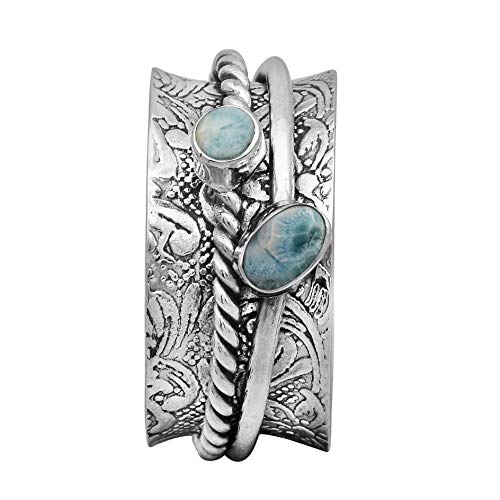 Spinner Ring !! Multi Choice Ihr Edelstein Meditationsring,Sorgenband 925 Sterling Silber Band (50 (15.9), Larimar) von Shine Jewel