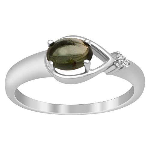 Stapelbar 7X5 Oval Cabochon Grüner Turmalin Edelstein Frauen 925 Sterling Silber Ring (57 (18.1)) von Shine Jewel