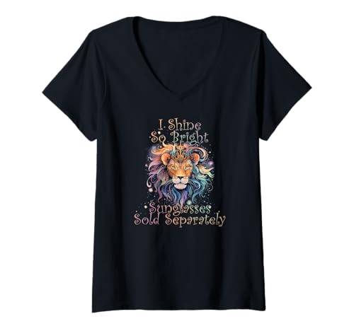 Damen I Shine SO Bright Sunglasses Sold Separately T-Shirt mit V-Ausschnitt von Shine Leo Bright Sunglasses Sold Separately Effort