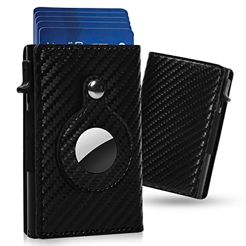 Shine Wine Airtag Smart Wallet | 100% Genuine Leather | RFID Blocking Technology | Slim Minimalist Air Tag | Best Gift for Men | Credit Card Money Holder (Carbon Leather, Black) von Shine Wine