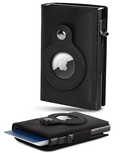 Shine Wine Airtag Smart Wallet | 100% Genuine Leather | RFID Blocking Technology | Slim Minimalist Air Tag | Best Gift for Men | Credit Card Money Holder (Leder, Pure Black) von Shine Wine
