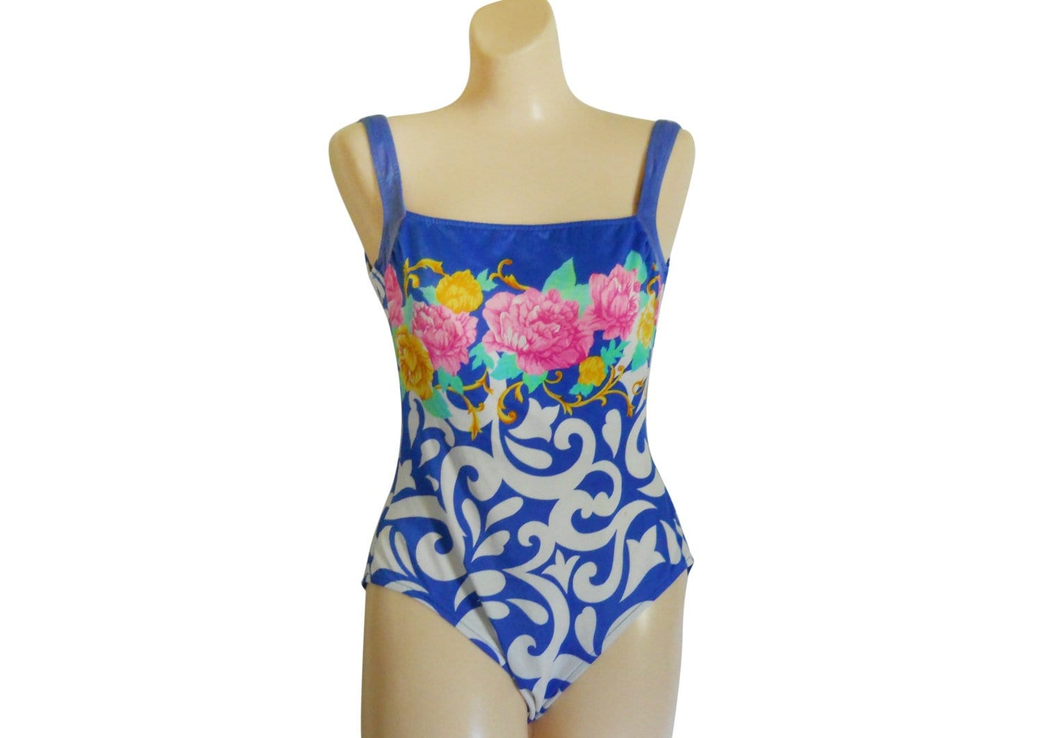 Einzigartiger Vintage-Super-Retro Barockmuster-Badeanzug | Damengröße L von ShineBrightVintage