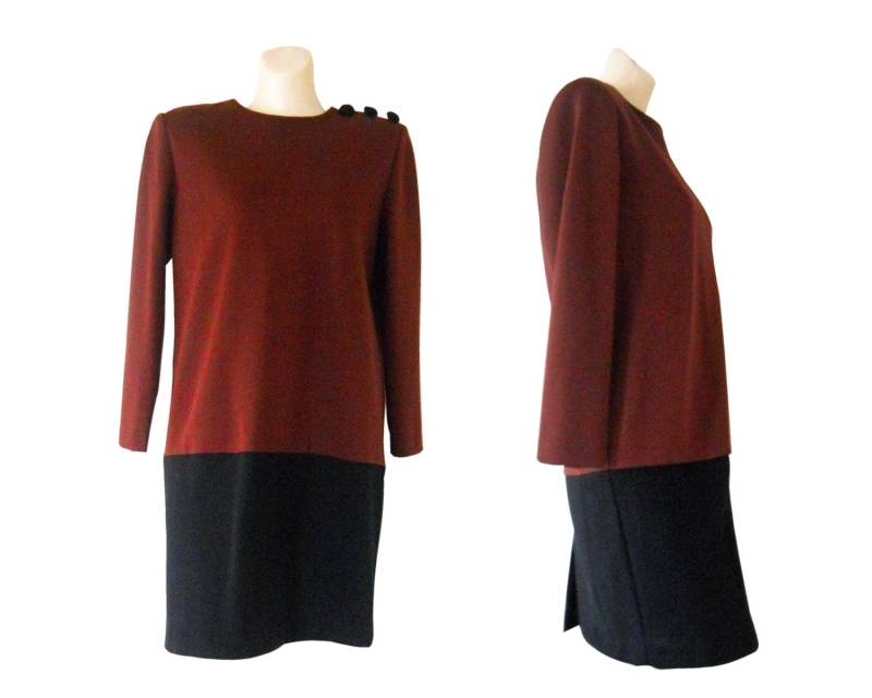 Vintage 80Er Jahre Avantgarde Kleid Zweifarbig - Bordeauxrot Und Schwarz | Damen Gr. 8 Vintage 80Er Jahre Avantgarde Kleid Zweifarbig - Bordeauxrot Und Schwarz | Damen Gr. 8 von ShineBrightVintage