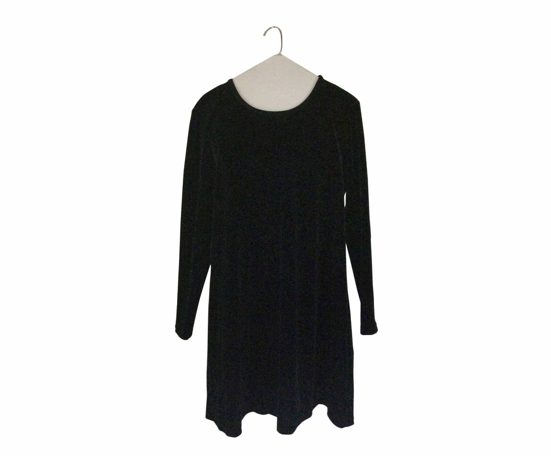 Vintage 90Er Jahre Schwarzes Velour Samt Kleid - Langarm | Damengröße Medium von ShineBrightVintage