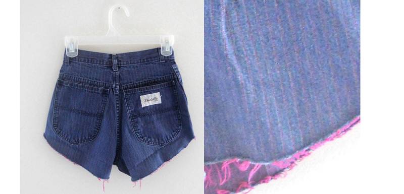 Vintage Cutoff Jeans Hoch Taillierte Shorts - Hot Pink Gestreift | Frauengröße 00 von ShineBrightVintage