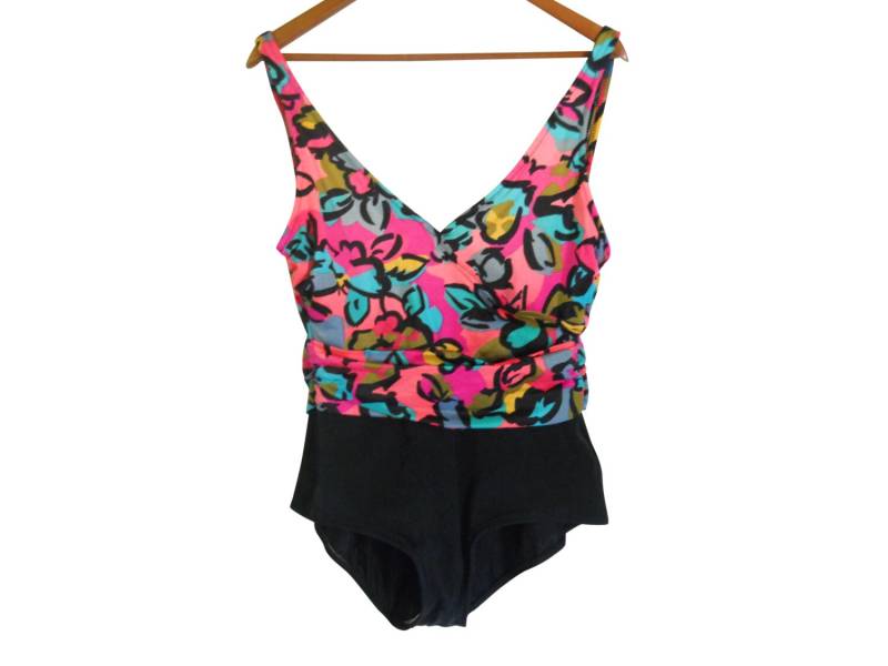 Vintage Rosa Und Schwarzer Badeanzug Mit Blumenmuster | Frauengröße Xl von ShineBrightVintage