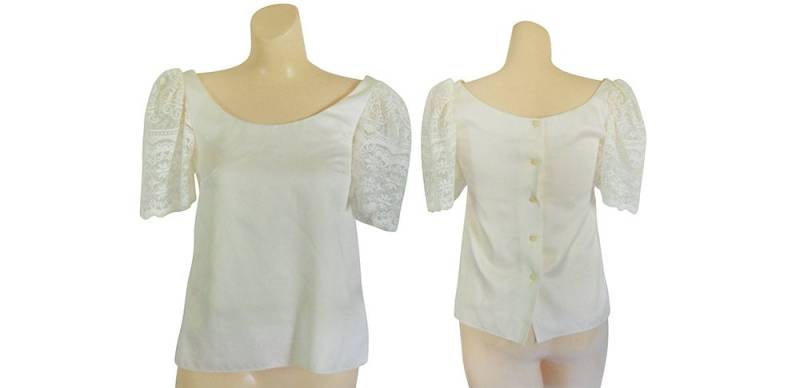 Vintage Weiße Spitze Puffärmel Bluse | Damen Größe Xs von ShineBrightVintage