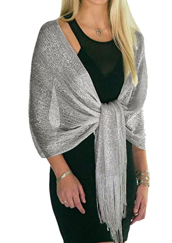 ShineGlitz Schals und Wraps für Abendkleider, Damenschals und Wraps, elegante Schals und Wraps für Abendgarderobe, silber, Einheitsgröße von ShineGlitz