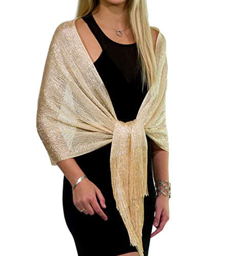 Shawls and Wraps for Evening Dresses, Metallic Sparkle Womens Wedding Gold Champagne Shawl von ShineGlitz