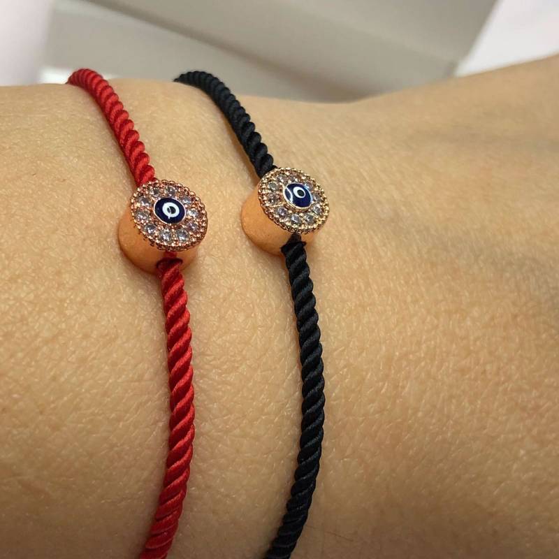 Cz Armband Red String Evil Eye, Schwarzes Makramee Eye Rose Gold Überzogen Glück Augen Schutz Gewebtes & Geflochtenes von ShineOnYouStore