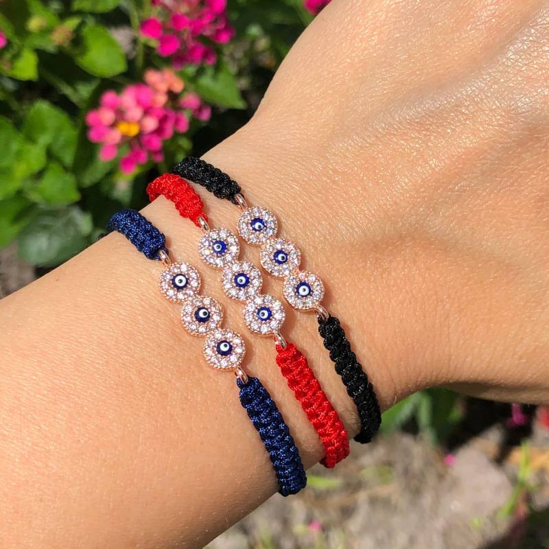 Cz Armband Red String Evil Eye, Schwarzes Makramee Eye Rose Gold Überzogen Glück Augen Schutz Gewebtes & Geflochtenes von ShineOnYouStore