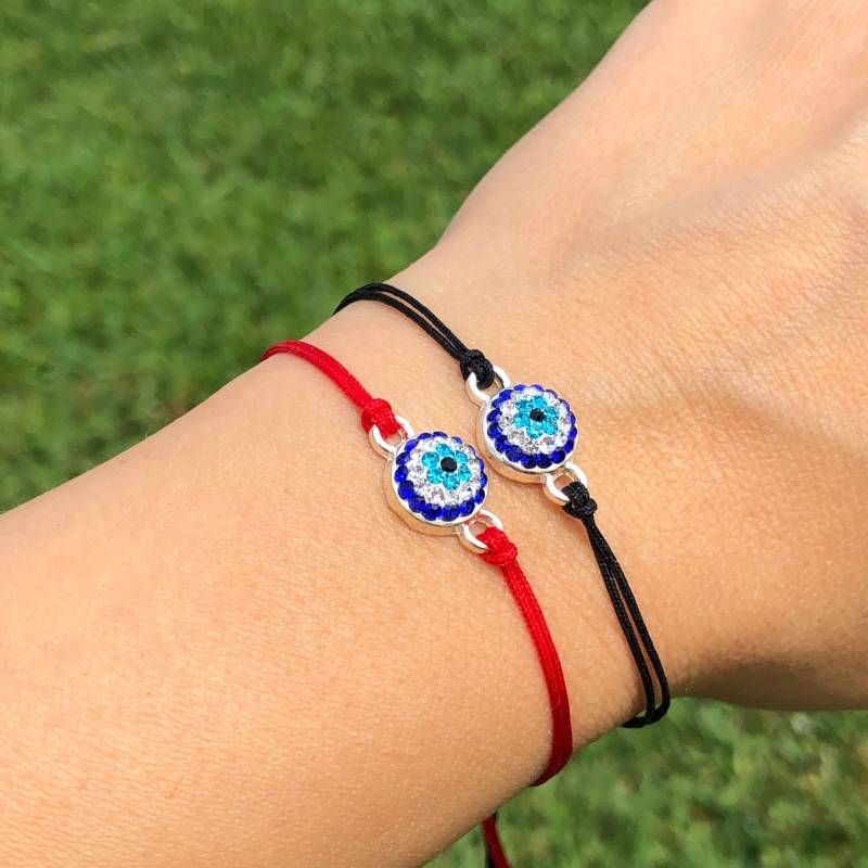 Cz Evil Eye Rot - Schwarz String Armband, Makramee Armband Silber Farbe Glück Augenschutz Gewebtes & Geflochtenes von ShineOnYouStore