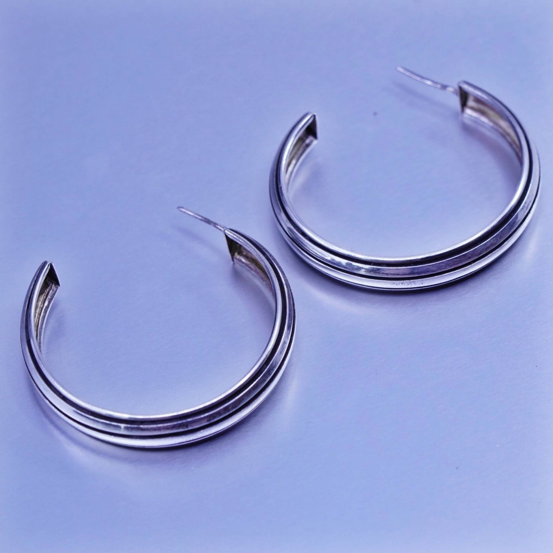 1.75", Vintage Sterling Silber Handgemachte Ohrringe, Moderne 925 Ovale Reifen, Silber Geprüft von ShineOnceMore
