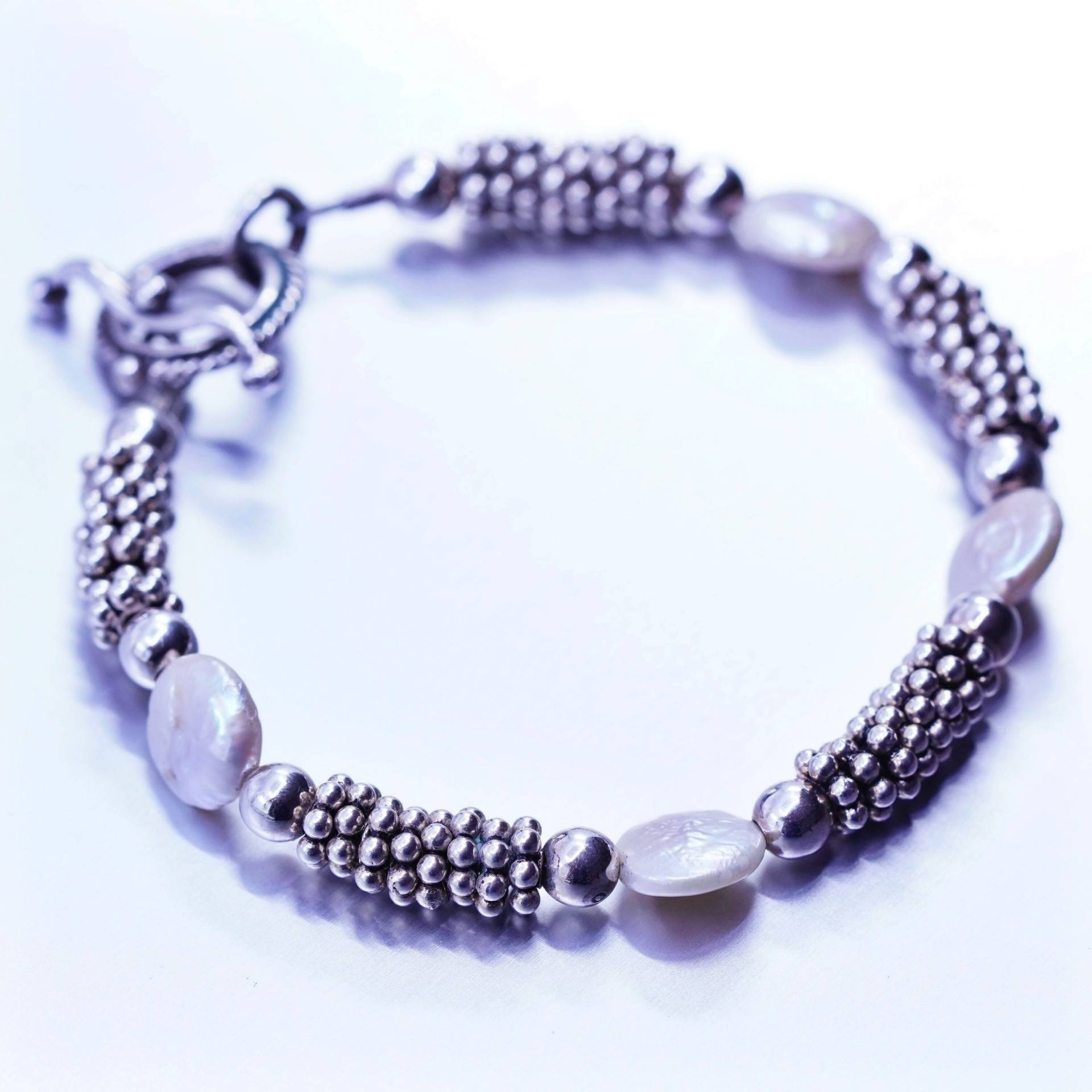 6, 5" 5mm, Vintage Sterling 925 Silber Armband Mit Süßwasser Münzperle, Silber Geprüft von ShineOnceMore