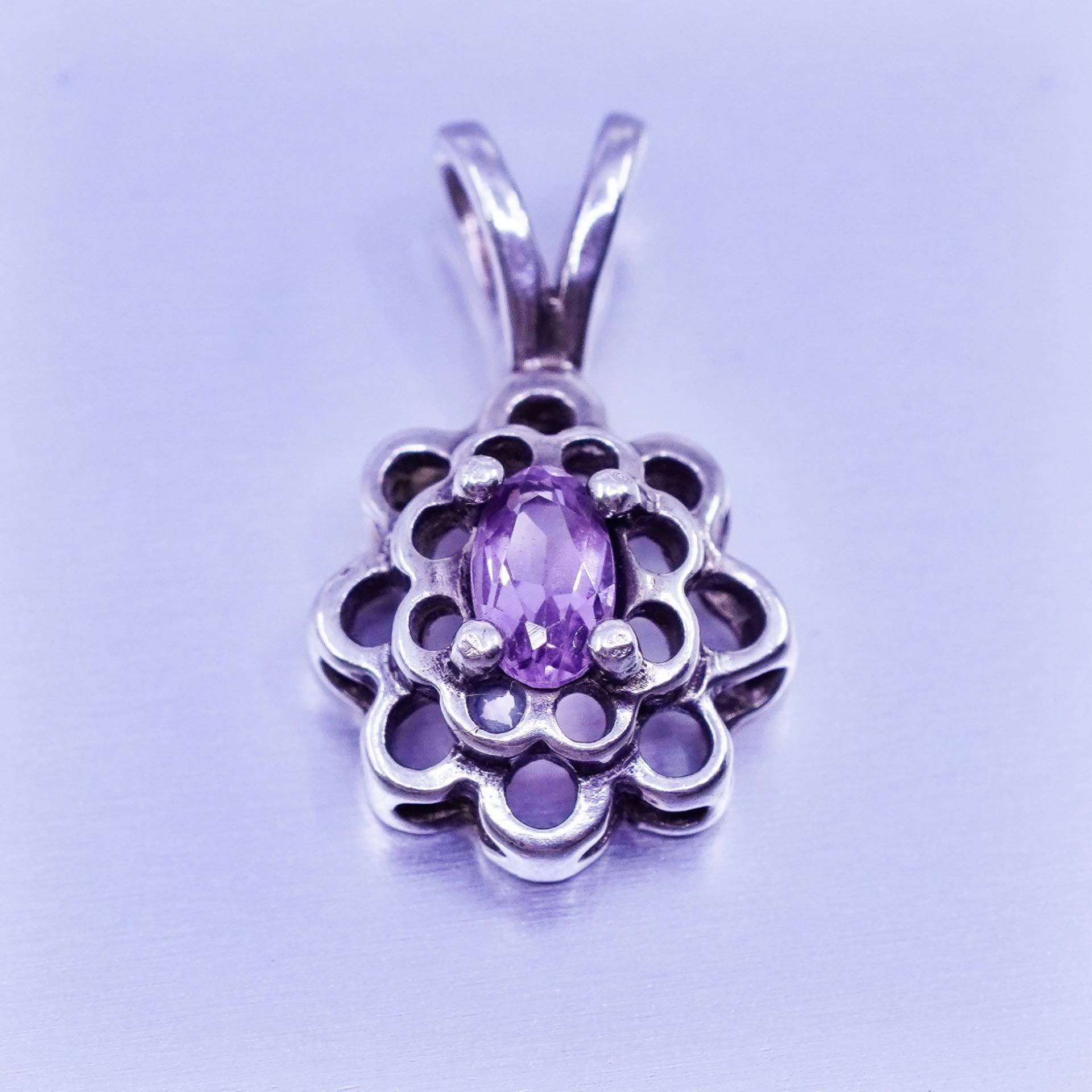 Antik Sterling 925 Silber Handgemacht Charm Anhänger Mit Amethyst, Gestempelt von ShineOnceMore