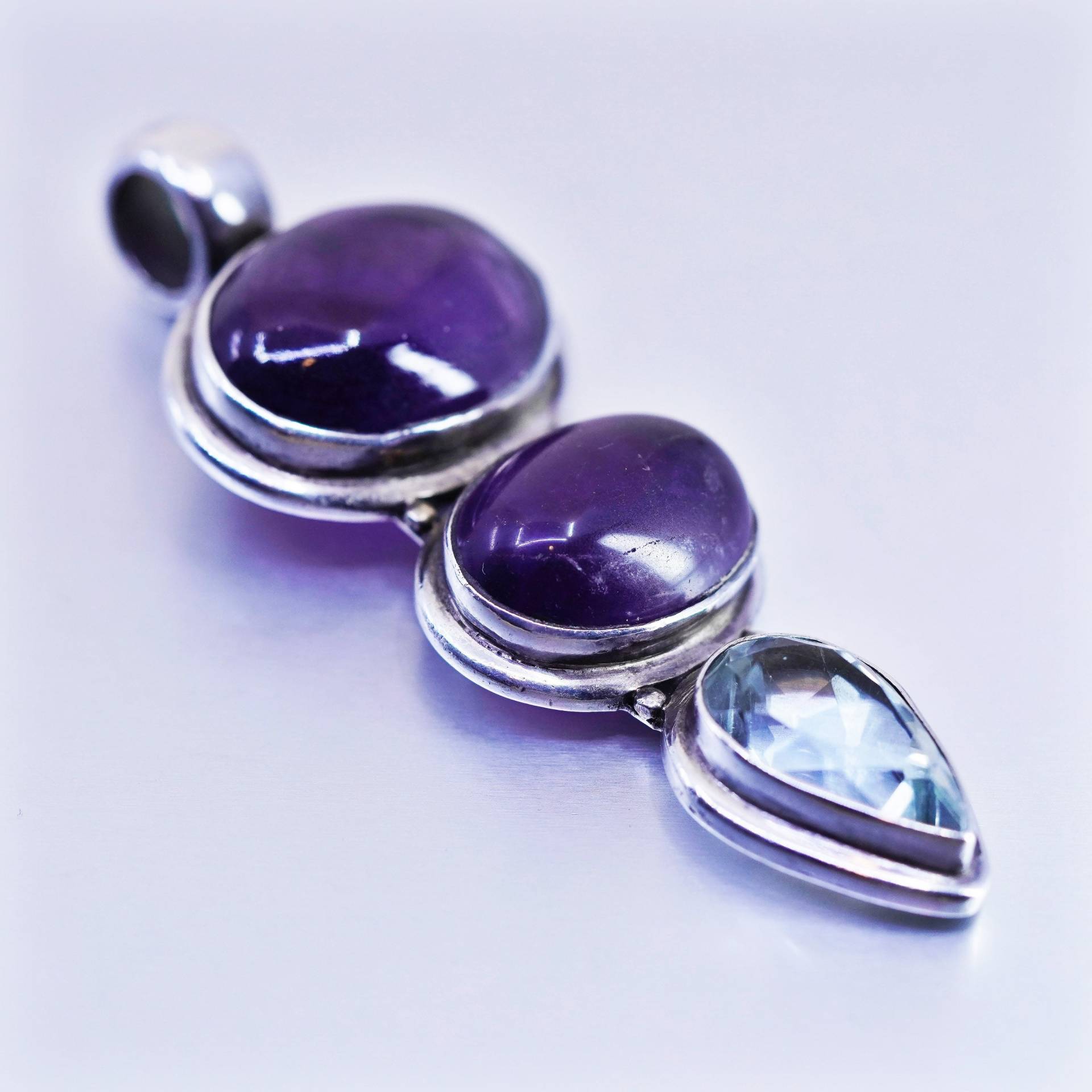 Antik Sterling 925 Silber Handgemacht Großer Anhänger Mit Amethyst Und Topas, Silber Geprüft von ShineOnceMore