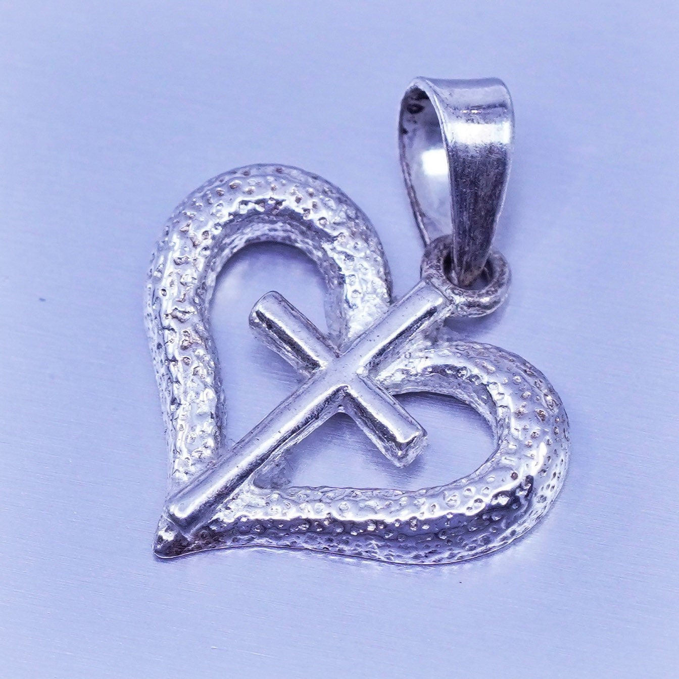 Antik Sterling 925 Silber Herz Anhänger Mit Kreuz, Gestempelt von ShineOnceMore
