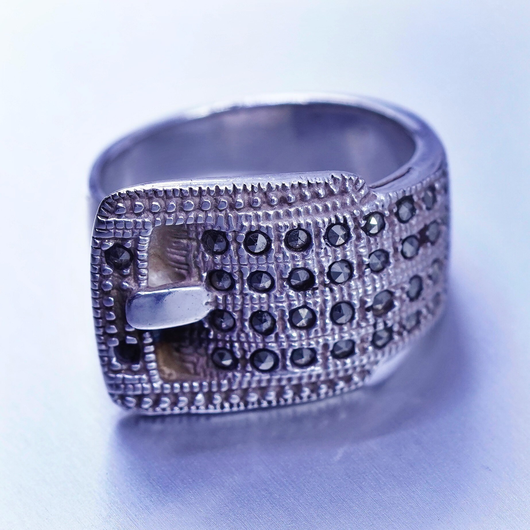 Größe 5.75, Vintage Southwestern Sterling 925 Silber Handgemachter Ring, Gürtelband Mit Markasit, Gestempelt Cfj von ShineOnceMore