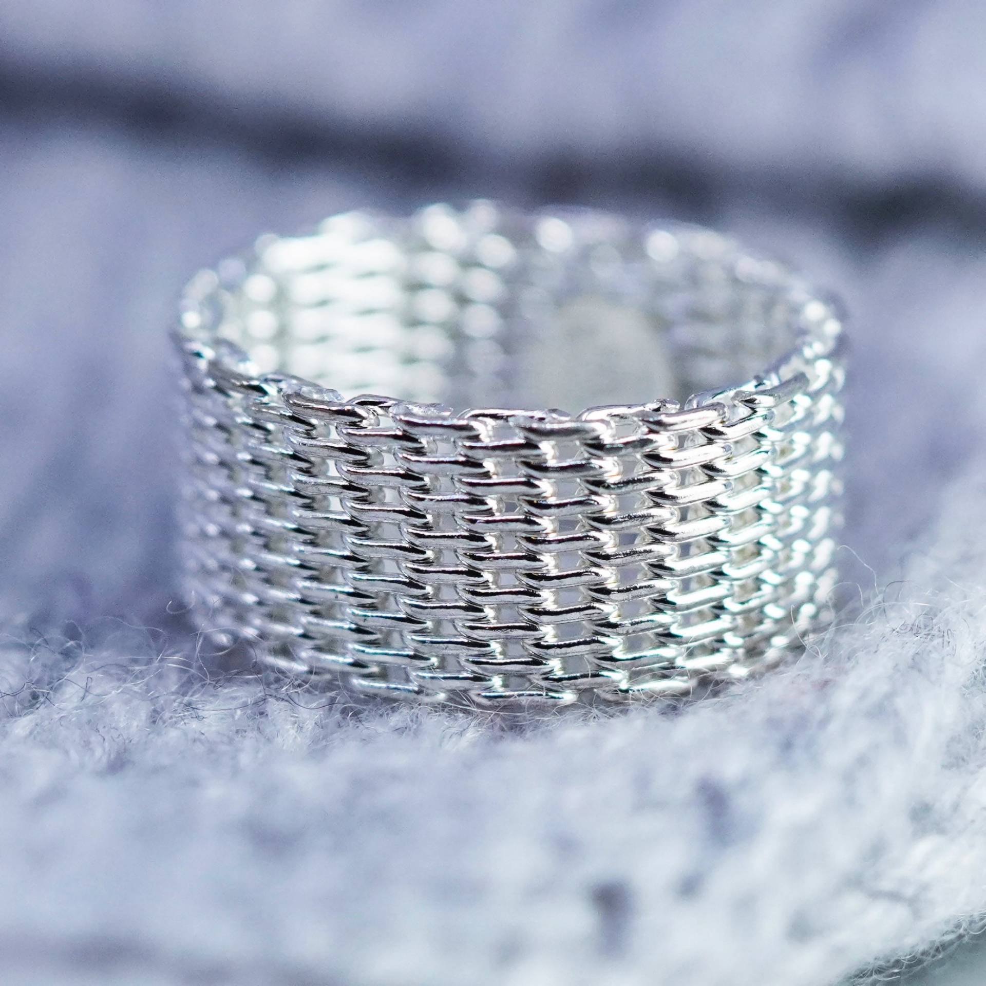 Größe 6, 5, Vintage Handgemachter Sterling 925 Silber Mesh Ring, Band, Gestempelt von ShineOnceMore