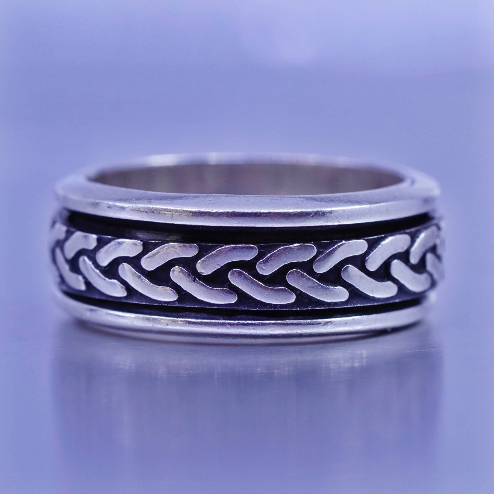 Größe 7, Vintage Southwestern Sterling 925 Silber Handgemachter Ring, Geflochtenes Spinnerband, Gestempelt von ShineOnceMore