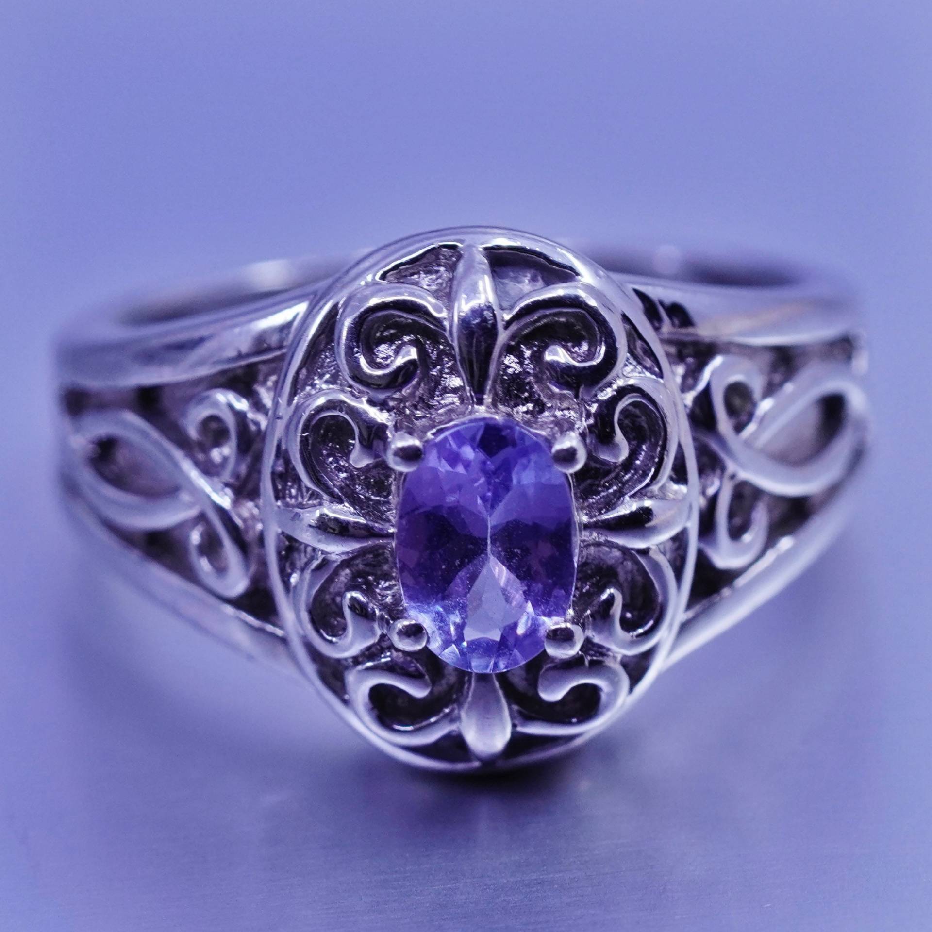 Größe 7, Vintage Sterling 925 Silber Handgemachter Filigraner Ring Mit Amethyst, Gestempelt Js von ShineOnceMore