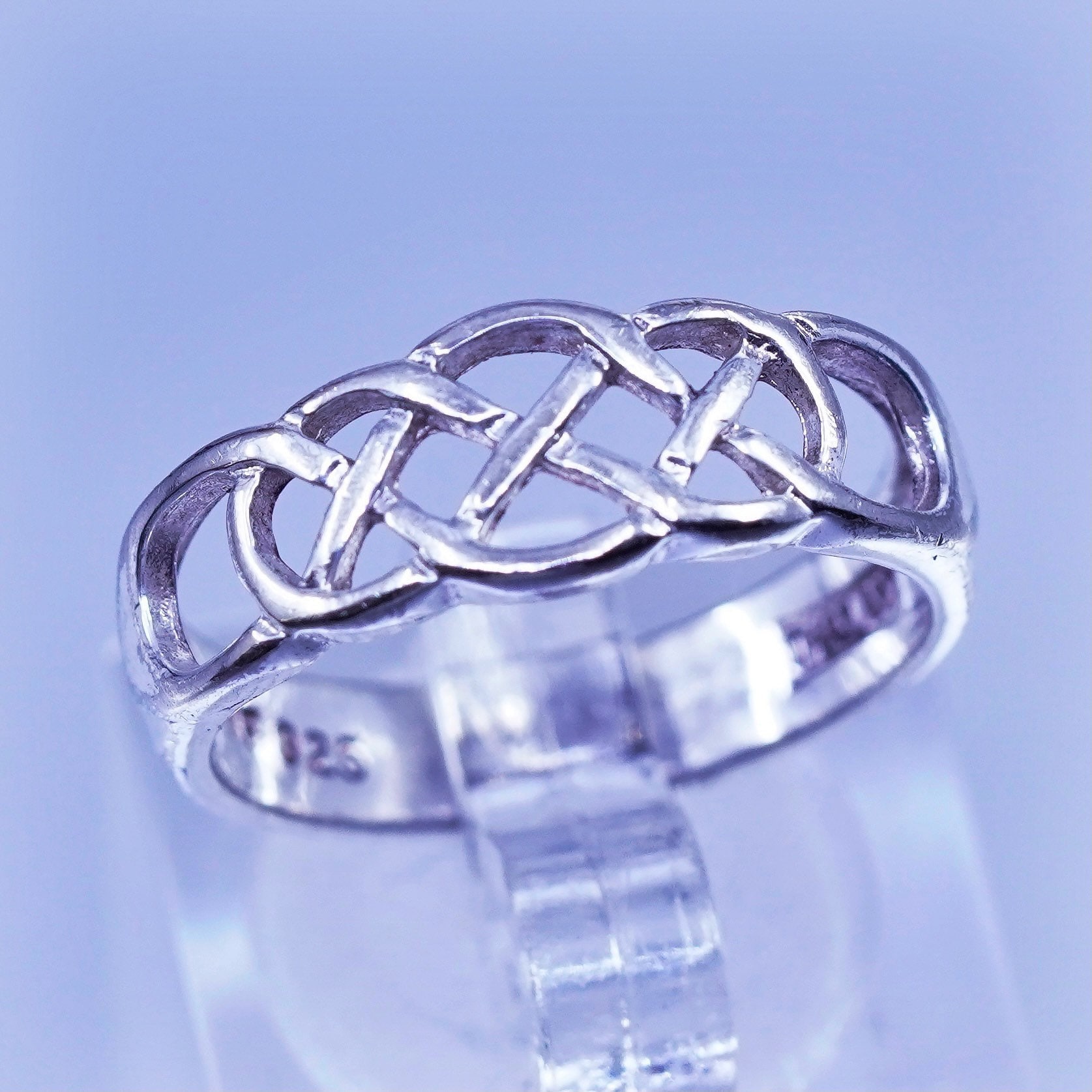 Größe 7, Vintage Sterling 925 Silber Handgemachter Ring, Irish Celtic Geflochtenes Strukturband, Gestempelt von ShineOnceMore