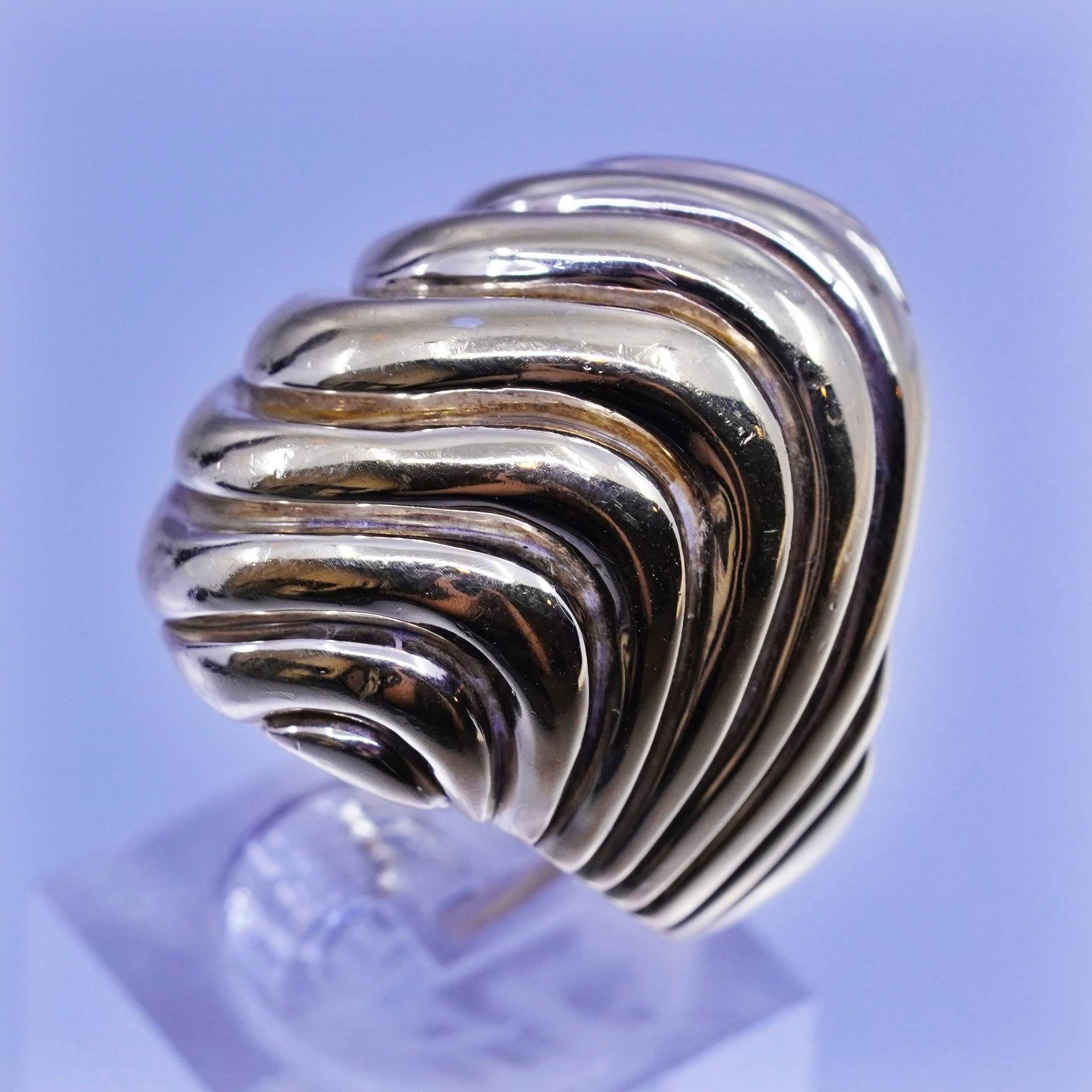 Größe 7, Vintage Vermeil Vergoldeter Sterling 925 Silber Gerippter Ring, Gestempelt Italien von ShineOnceMore
