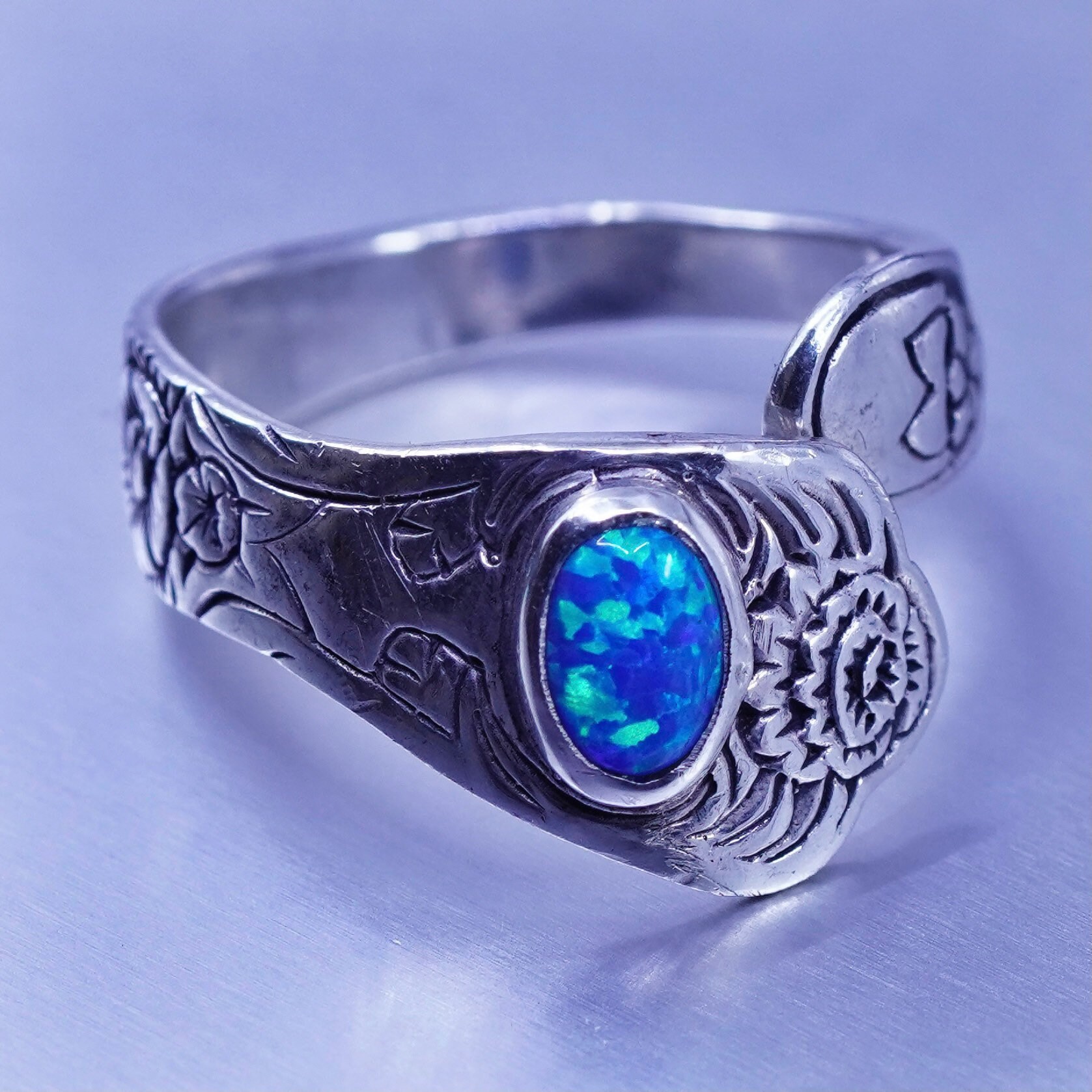 Größe 8, 25, Vintage Sterling 925 Silber Handgemachter Wickelring Mit Opal, Gestempelt von ShineOnceMore