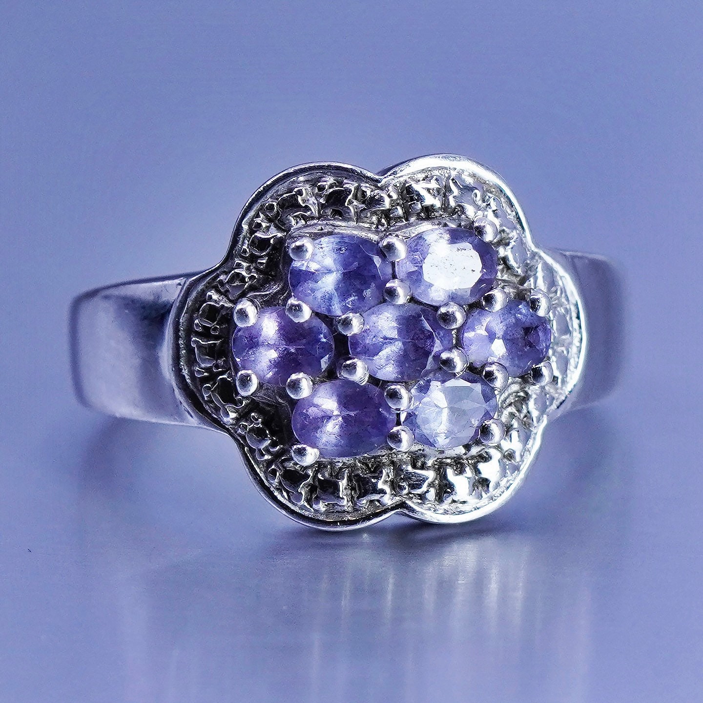 Größe 8, 5, Vintage Sterling 925 Silber Handarbeit Ring Mit Cluster Amethyst, Gestempelt von ShineOnceMore