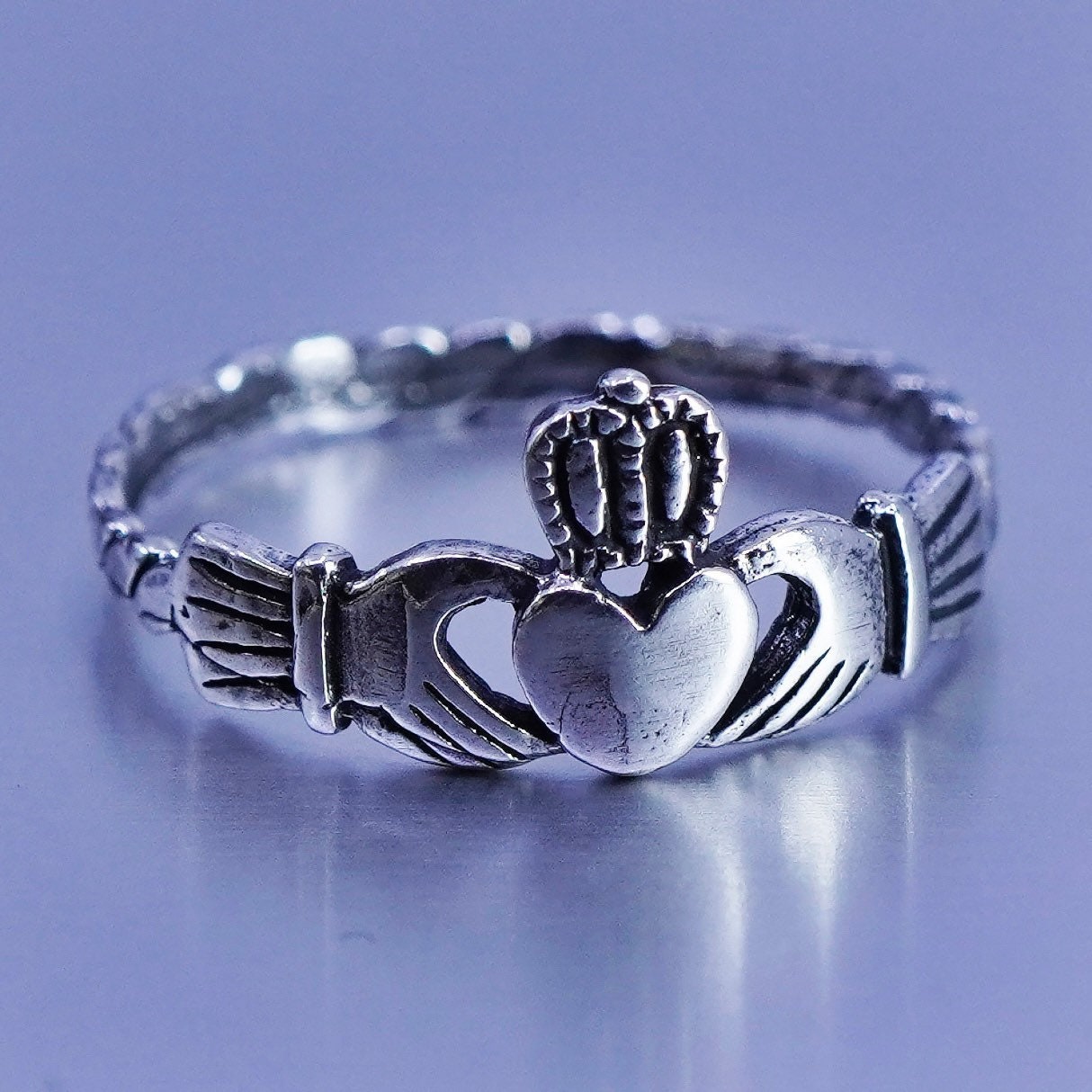 Größe 8, Vintage Irish Claddagh Freundschaft Sterling 925 Silber Ring, Hand Haltend Herz Band, Gestempelt von ShineOnceMore