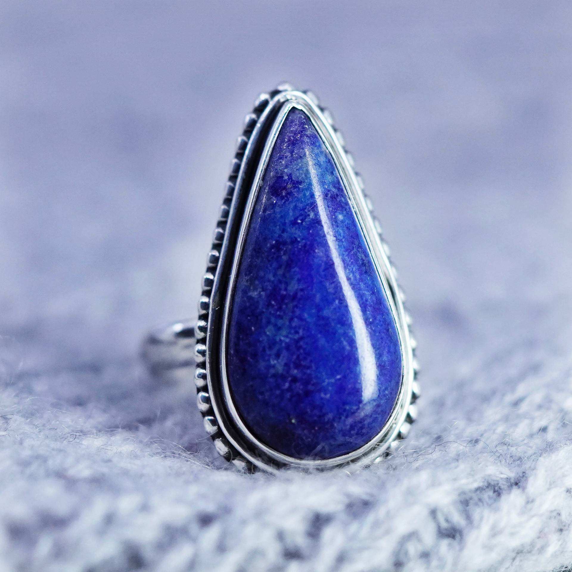 Größe 8, Vintage Sterling 925 Silber Handarbeit Ring Mit Tropfen Lapislazuli Und Perlen, Gestempelt von ShineOnceMore