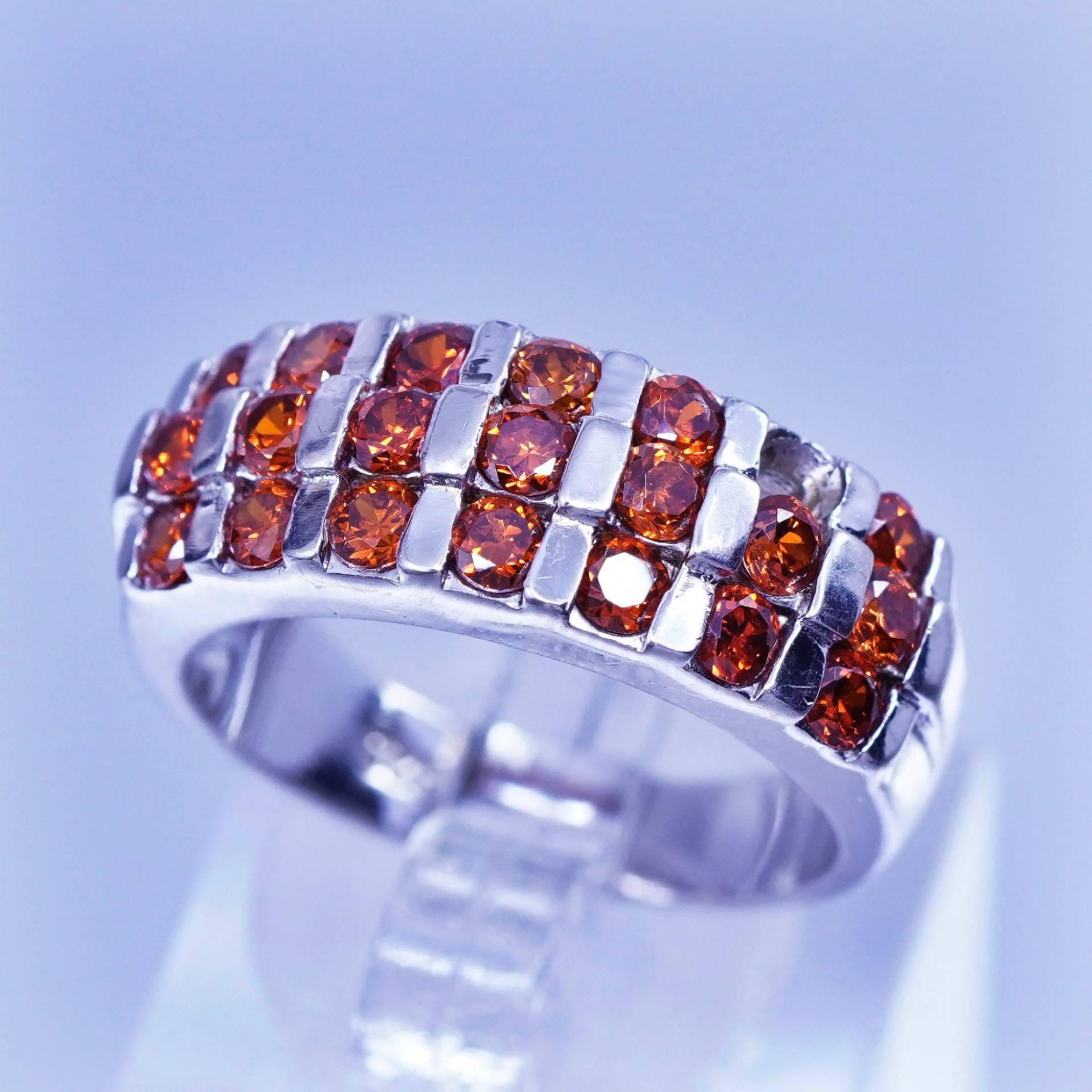 Größe 8, Vintage Sterling 925 Silber Ring, Cluster Orange Cz Band, Gestempelt 925, Fehlt Ein Stein von ShineOnceMore