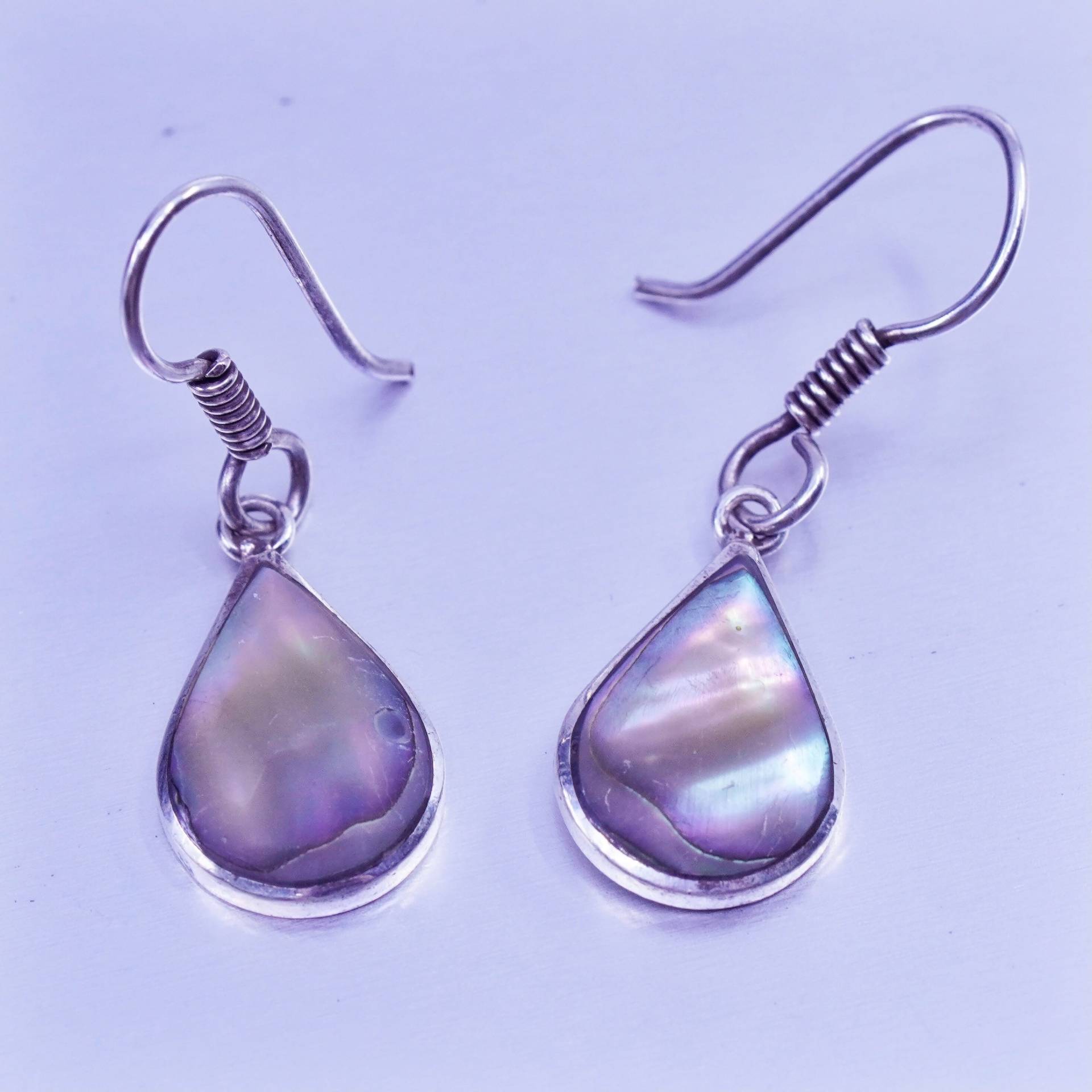 Vintage Designer Sterling 925 Silber Handgemachte Ohrringe Mit Tropfen Abalone, Gestempelt Signiert J von ShineOnceMore