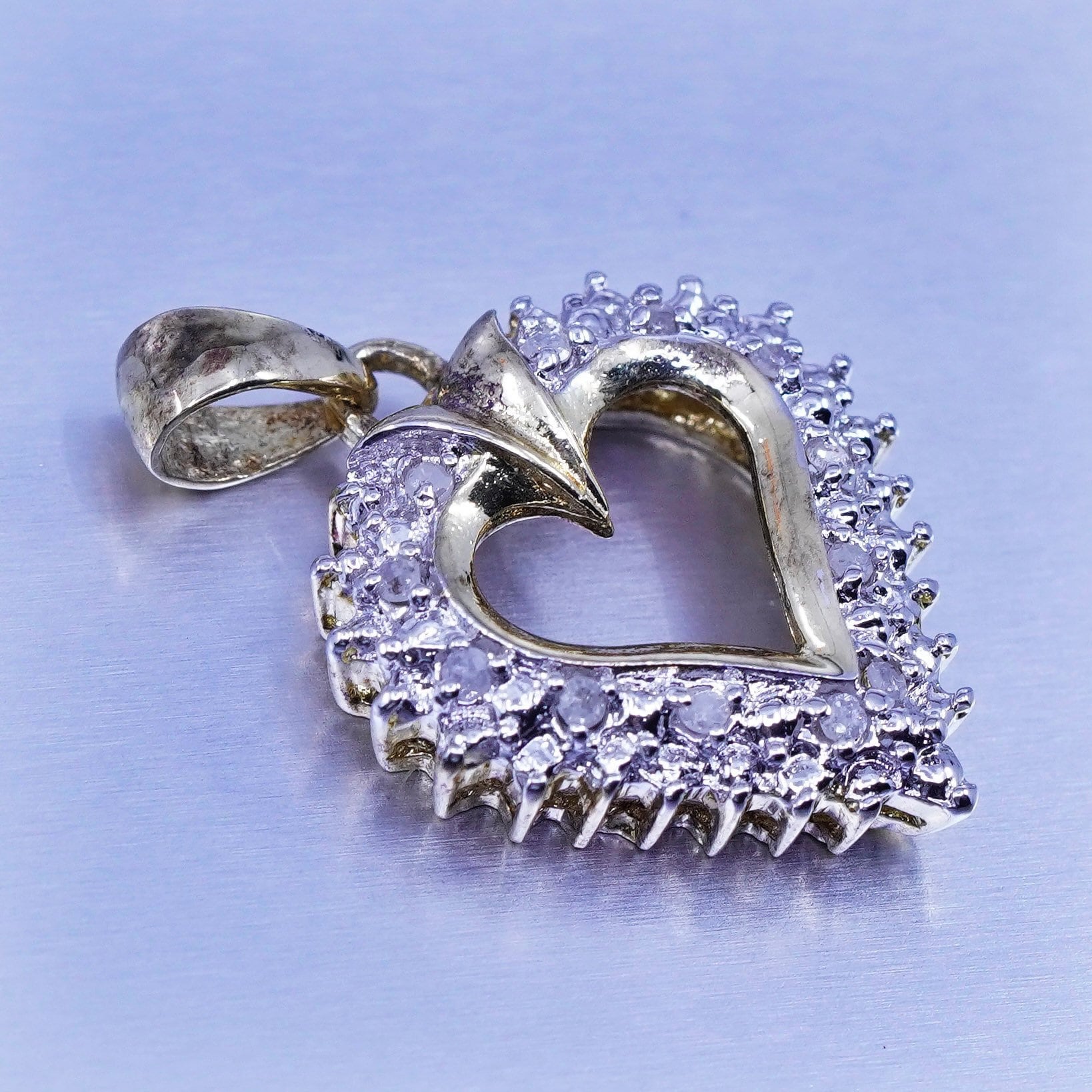 Vintage Vermeil Gold Über Sterling 925 Silber Herz Anhänger Mit Diamant, Gestempelt von ShineOnceMore