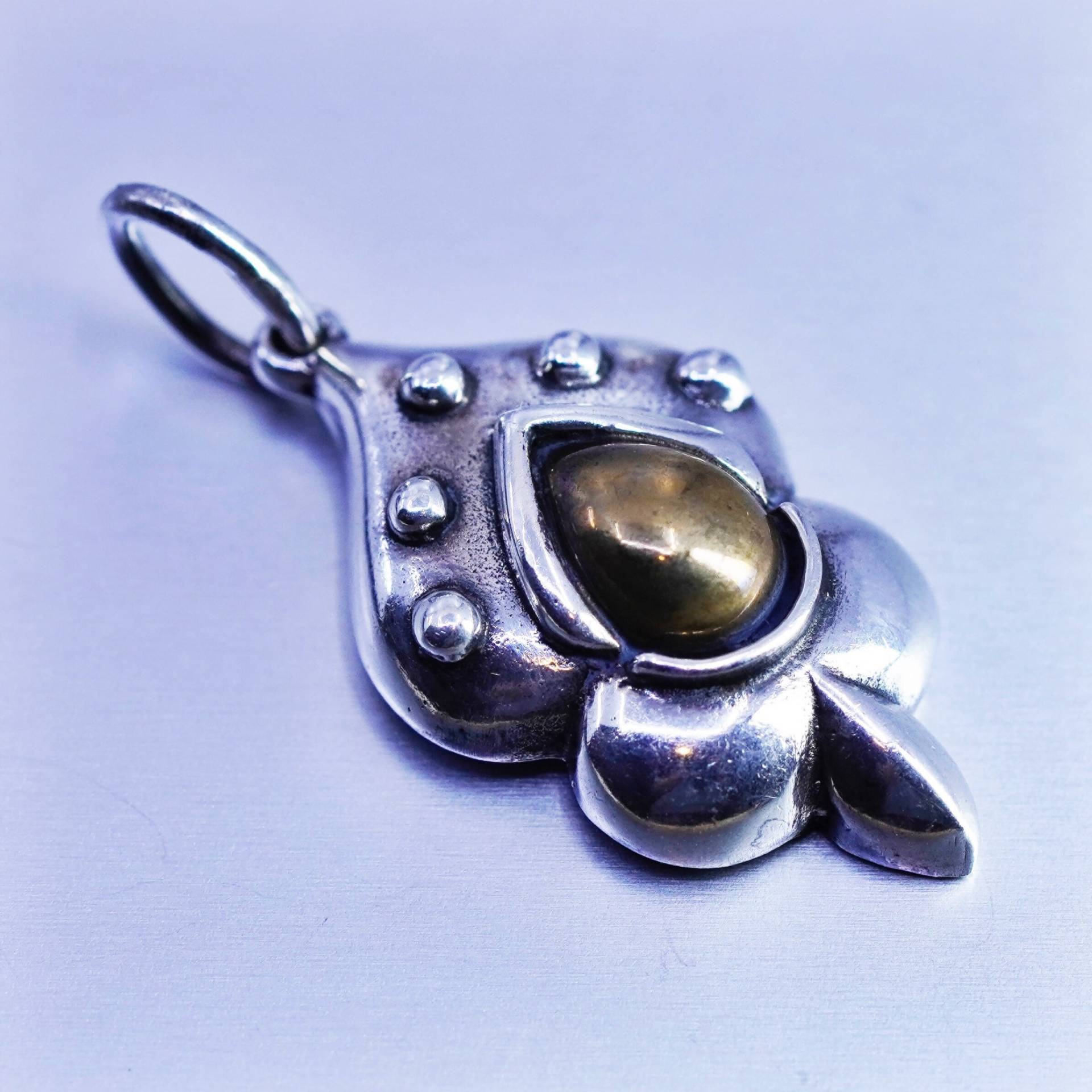 Vintage Zweifarbige Barse Sterling 925 Silber Handgemacht Anhänger Charm Mit Perlen, Gestempelt von ShineOnceMore