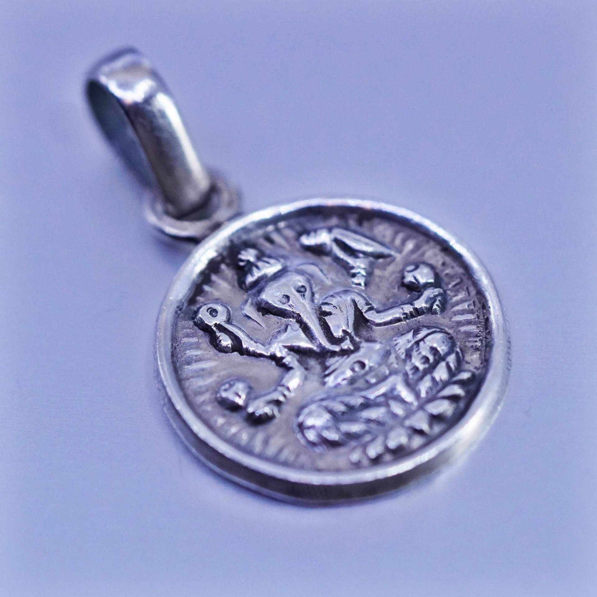 sterling Silber 925 Ganesha Hindu Gott Elefant Kopf Handgemacht Charm Anhänger, Gestempelt von ShineOnceMore