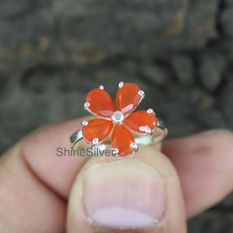 Karneol Blumenring Handgemachte Sterling Silber Boho Statement Ring von ShineSilverIndia