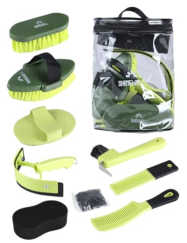 Shinewell Pferdepflegebürsten-Set, 8-teilig, mit Organizer-Tasche, Pferdepflegeserie, Pferdebürsten-Set, Grün von ShineWell